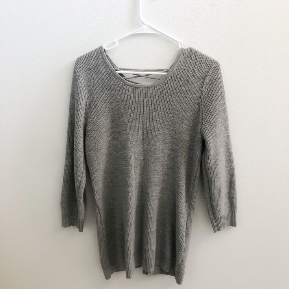 Grey lace up back sweater